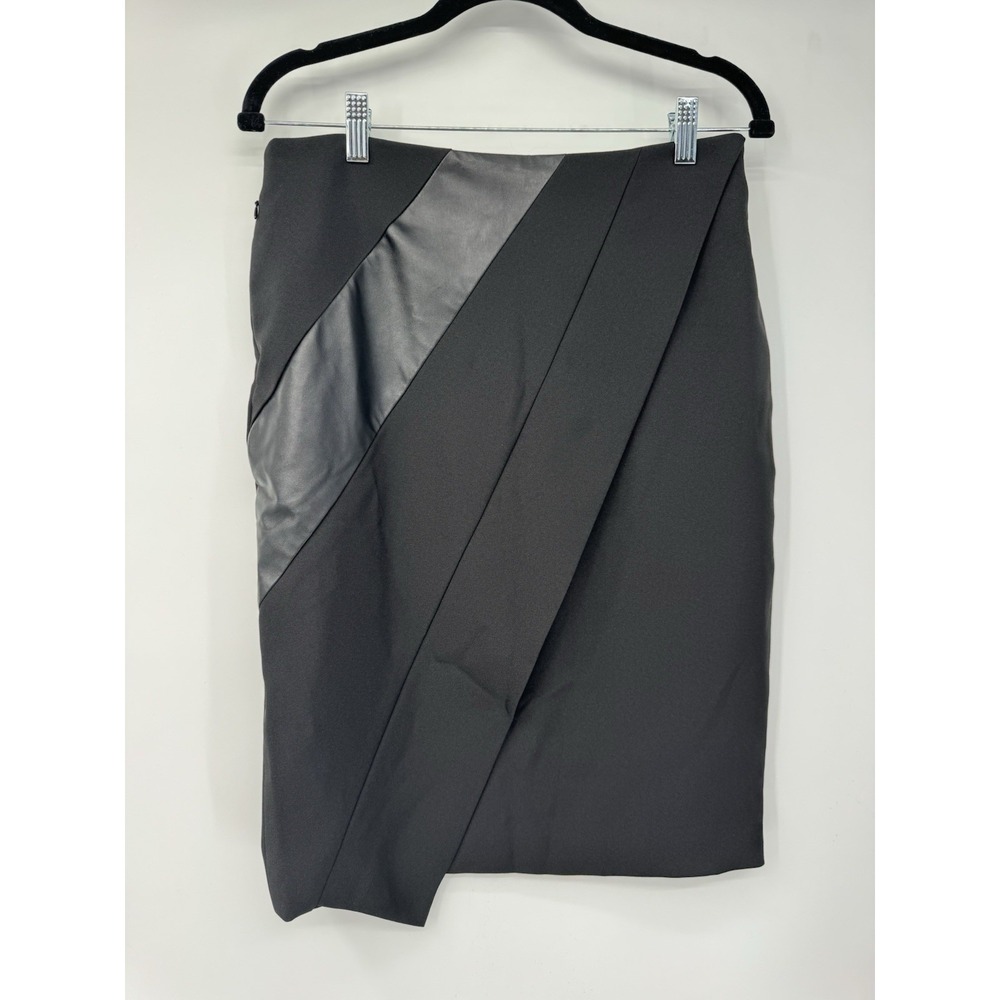 Elizabeth & Clarke Midi Skirt w/ pockets‎ 8 Black Stretch Asymmetrical Staintech